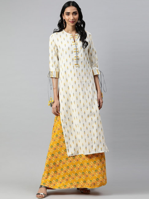 White  gold color High Low Rayon febric and One Piece kurti 