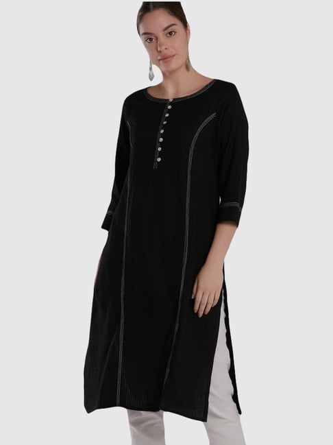 Imara Black Cotton Straight Kurta