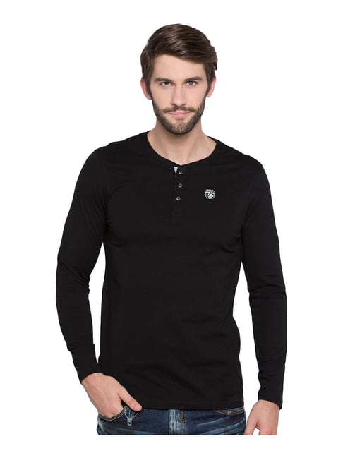 Spykar Black Henley T Shirt