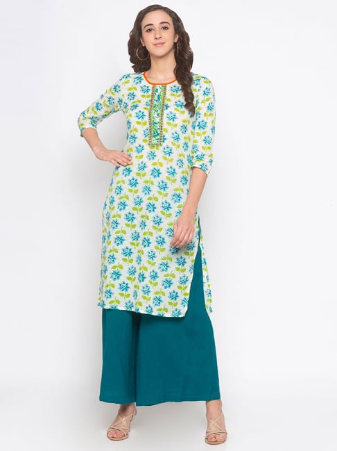 Buy Globus Turquoise Floral Print Kurta Online At Best Prices Tata Cliq