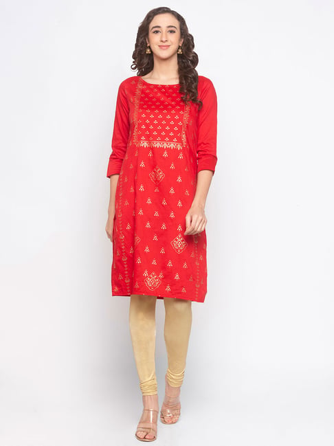 Globus Red Printed Kurta