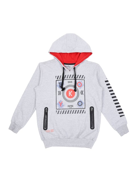 Gini & Jony Kids Grey Printed Hoodie