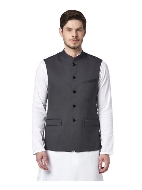 Park Avenue Dark Grey Slim Fit Nehru Jacket