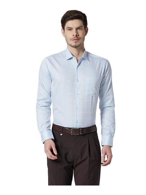 Park Avenue Medium Blue Self Print Shirt