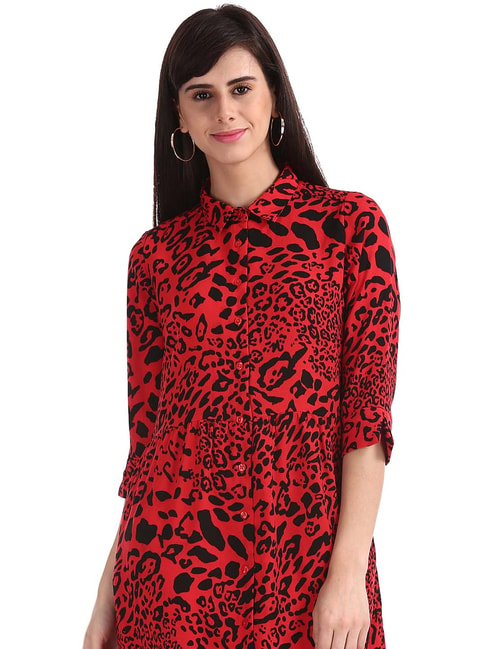 Sugr Red Animal Printed Shirt Dress Price in India