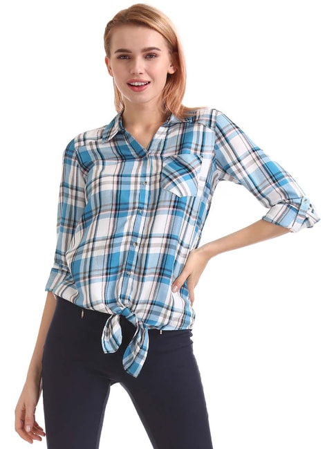 Cherokee Teal Blue Plaid Pattern Shirt Price in India