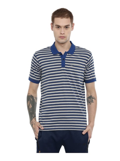 Proline Blue Short Sleeves Striped Polo T-Shirt