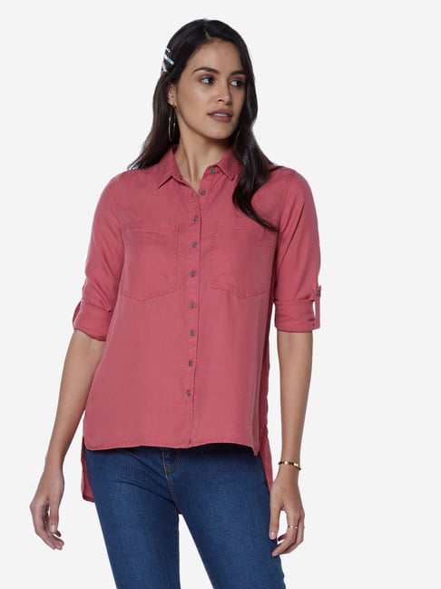 LOV by Westside Dull Pink High-Low Una Casual Shirt