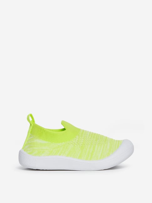 Sporty Running Shoes For Women, Neon Green Striped Pattern Knit Detail  Lace-up Front Sneakers | SHEIN