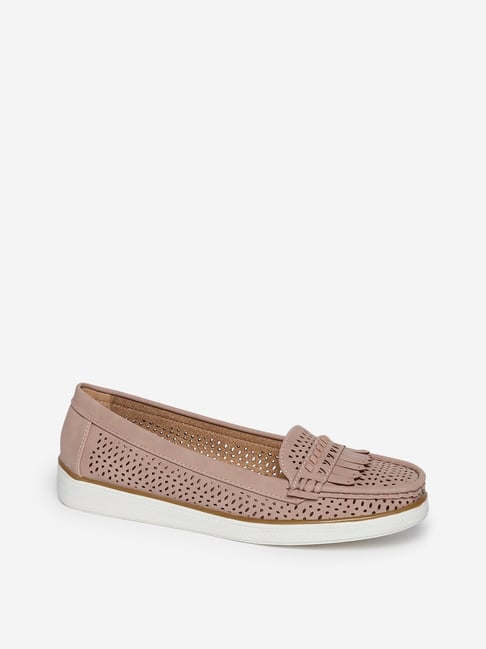 Buy LUNA BLU by Westside Dusty Pink Laser-Cut Loafers For Women