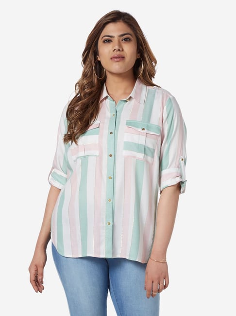 Gia Curve by Westside Multicolour Striped Delta Casual Shirt