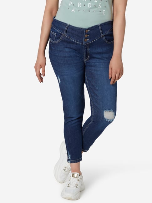 Sassy Soda Curve by Westside Dark Blue Cropped Matt Jeans