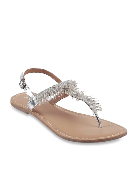 Mochi Silver T-Strap Sandals