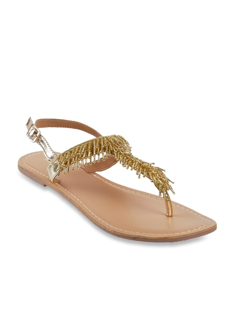 Mochi Golden T-Strap Sandals Price in India
