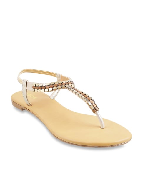 Mochi Women's Golden T-Strap Sandals