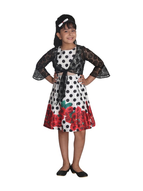 Cutecumber Kids Black & White Floral Print Party Dress