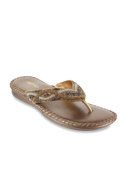 Metro Women's Antique Gold Thong Sandals Price in India