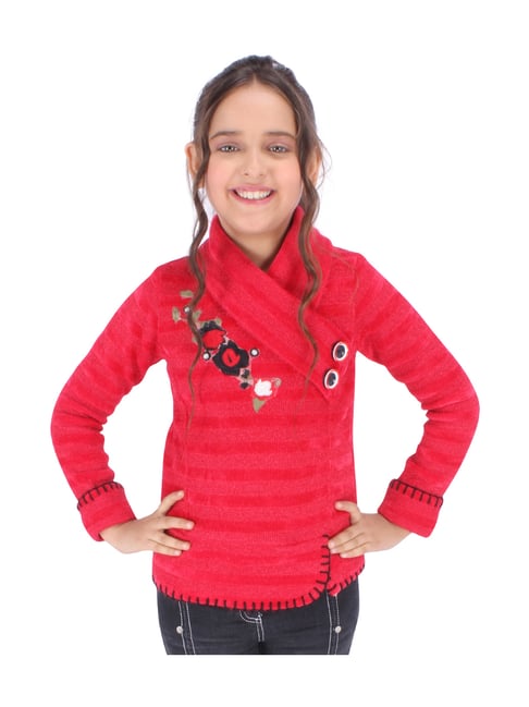 Cutecumber Kids Red Embroidered Sweater