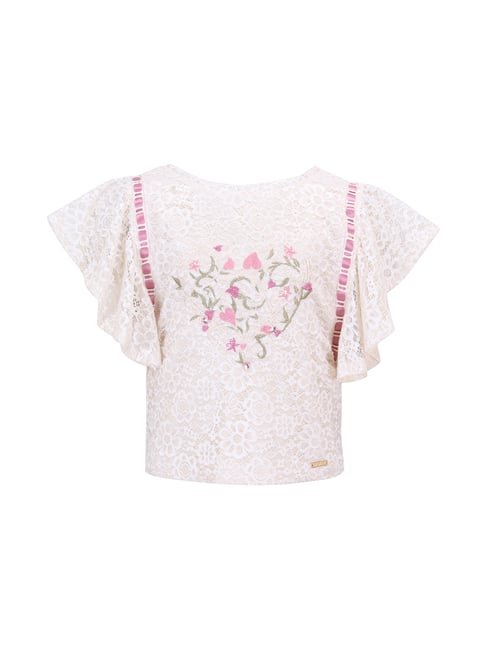 Cutecumber Kids Cream Lace Work Party Top