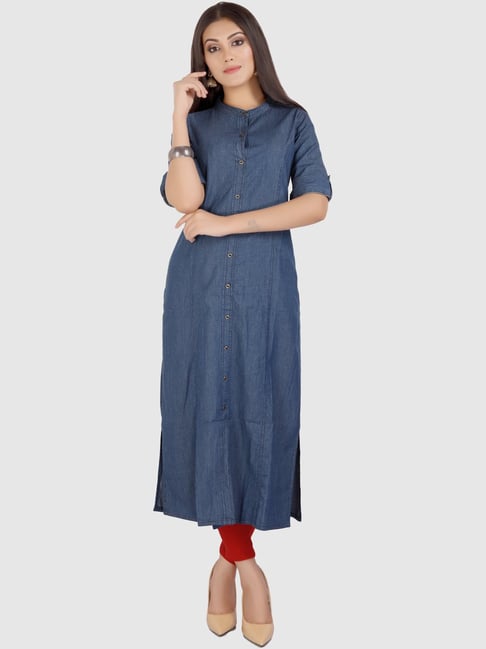 Cotton Culture Denim Blue Straight Kurta