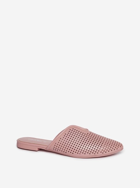 Buy LUNA BLU by Westside Light Pink Laser-Cut Detailed Mules Online at ...