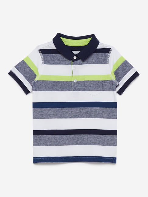 Buy HOP Kids by Westside Navy Striped Polo T-Shirt for Boys