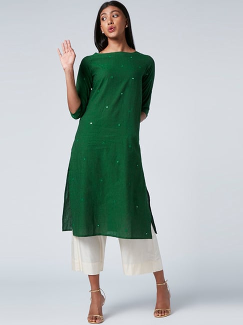 Bottle Green Full Sleeve Long Cotton Kurta For Men Online – Okhaistore