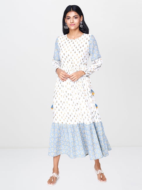 Global Desi White Printed Maxi Dress Price in India