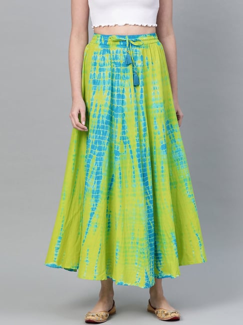 Varanga Lime Green Printed Maxi Skirt