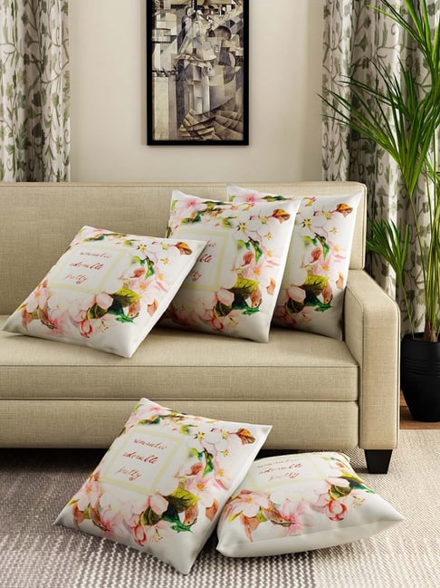 Buy Swayam Pink White Cotton 40 cm x 40 cm Cushion Covers Set