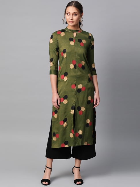 La Firangi Green Printed Straight Kurta