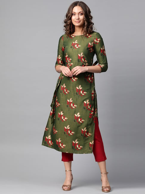 La Firangi Green Printed Straight Kurta