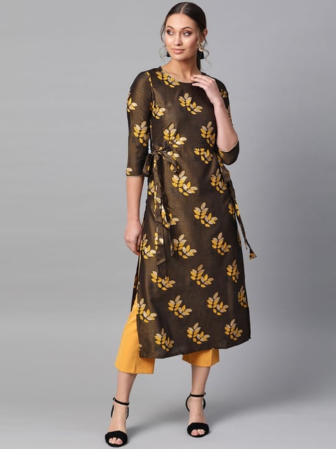 La Firangi Brown Printed Straight Kurta