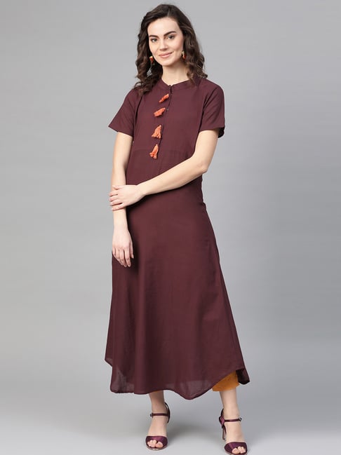 La Firangi Chocolate Brown Cotton A Line Kurta