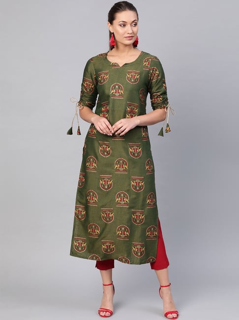 La Firangi Green Printed Straight Kurta