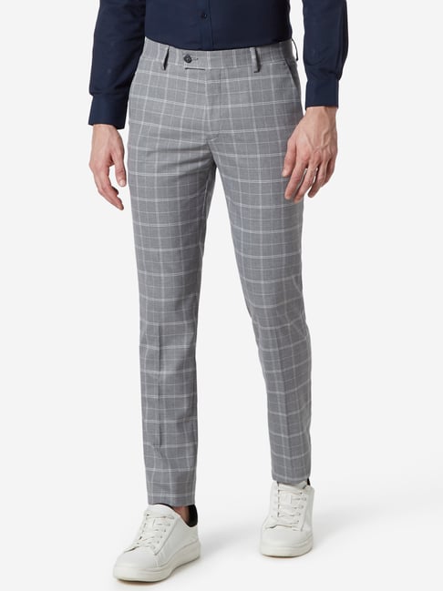 Buy Men Grey Check Slim Fit Formal Trousers Online  676606  Peter England
