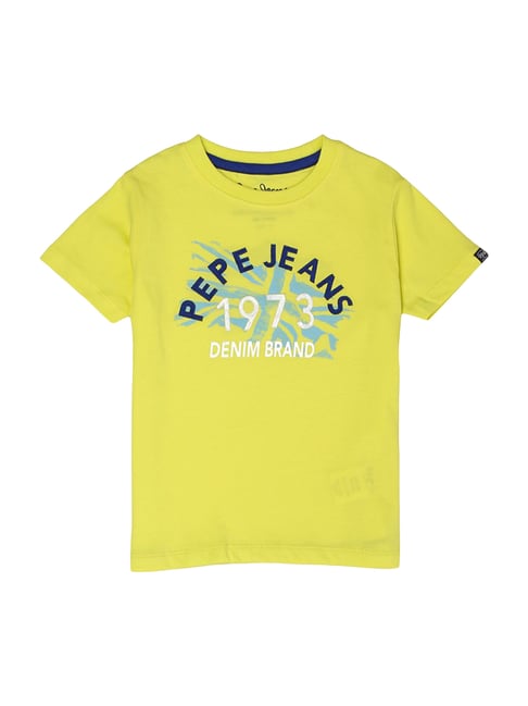 Pepe Jeans Kids Acid Yellow Cotton Printed T-Shirt