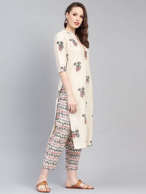Buy Libas Off-White Cotton Printed Kurta Pant Set for Women Online ...
