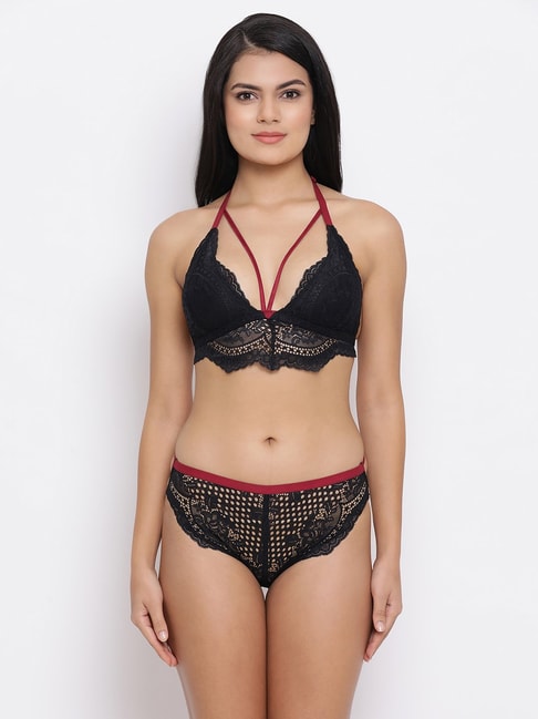 Buy online Black Lace Plunge Bra from lingerie for Women by Clovia