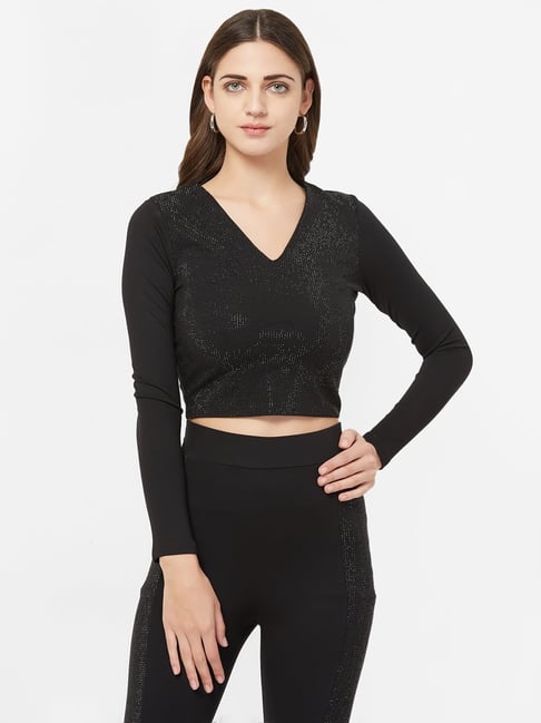 Buy Bebe Black Embellished Crop Top from top Brands at Best Prices