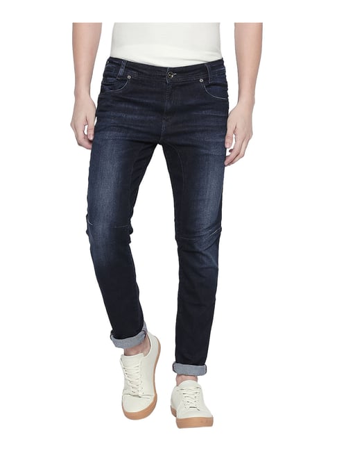 Mufti Ink Blue Slim Fit Solid Jeans