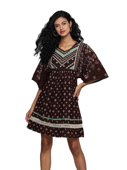 Label Ritu Kumar Brown Printed Dress