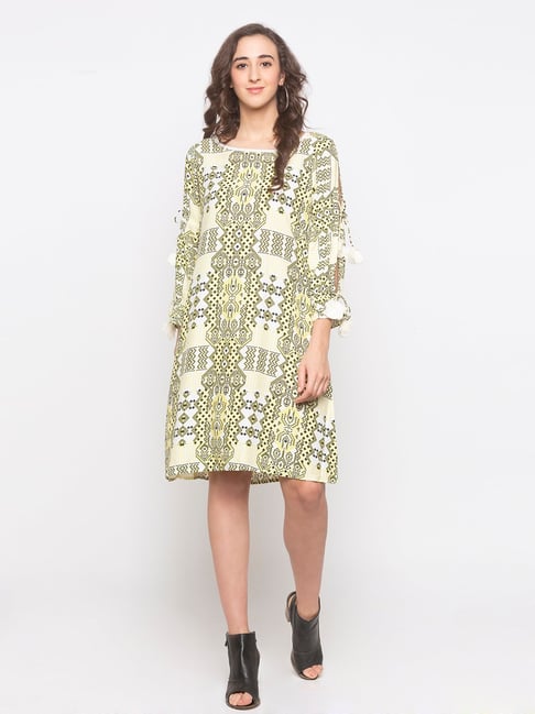 Globus Yellow Printed Dress Price in India