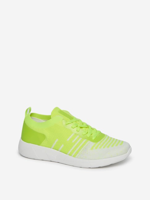 Buy SOLEPLAY by Westside Neon Yellow Knitted Sneakers For Men