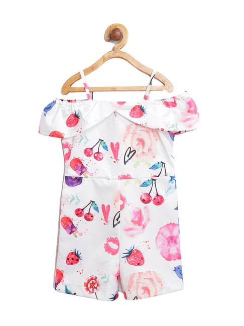 Nauti Nati Kids White Printed Playsuit