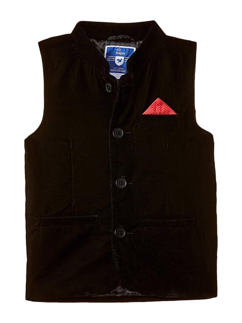 Solid Color Art Silk Nehru Jacket in Black : UNJ1869