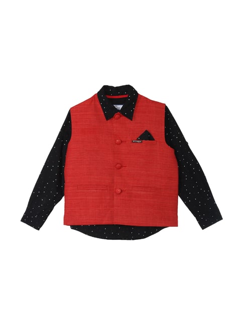 Buy 612 League Kids Red Black Shirt Set With Pocket Square for