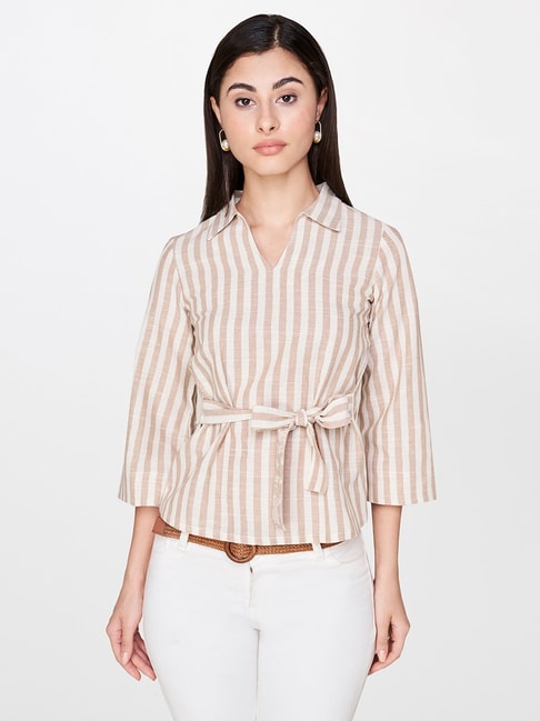 AND Beige Striped Top Price in India