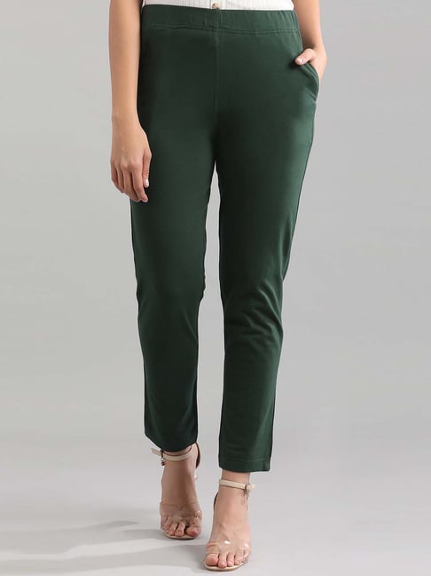 buy-aurelia-bottle-green-cotton-pants-online-at-best-prices-tata-cliq