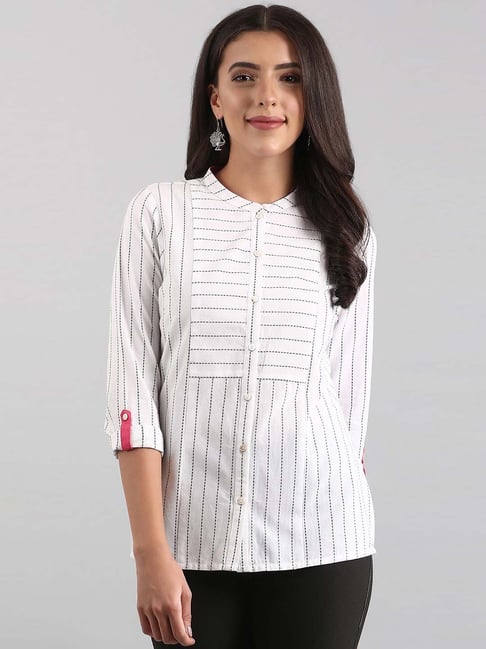 Aurelia White Cotton Printed Shirt